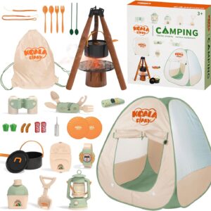 Kids Camping Set – an Indoor/Outdoor Pretend Play Adventure kit Featuring a Tent, Oil lamp, Stove, and More. Perfect for Ages 3+