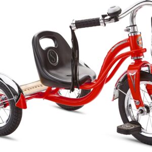 Schwinn Roadster Tricycle, 12 Inch Front Wheel Bike for Kids Ages 2-4, Low Center of Gravity, Retro Steel Frame, Adjustable Seat Grows with your Child, Rear Deck, Tricycle for Toddlers