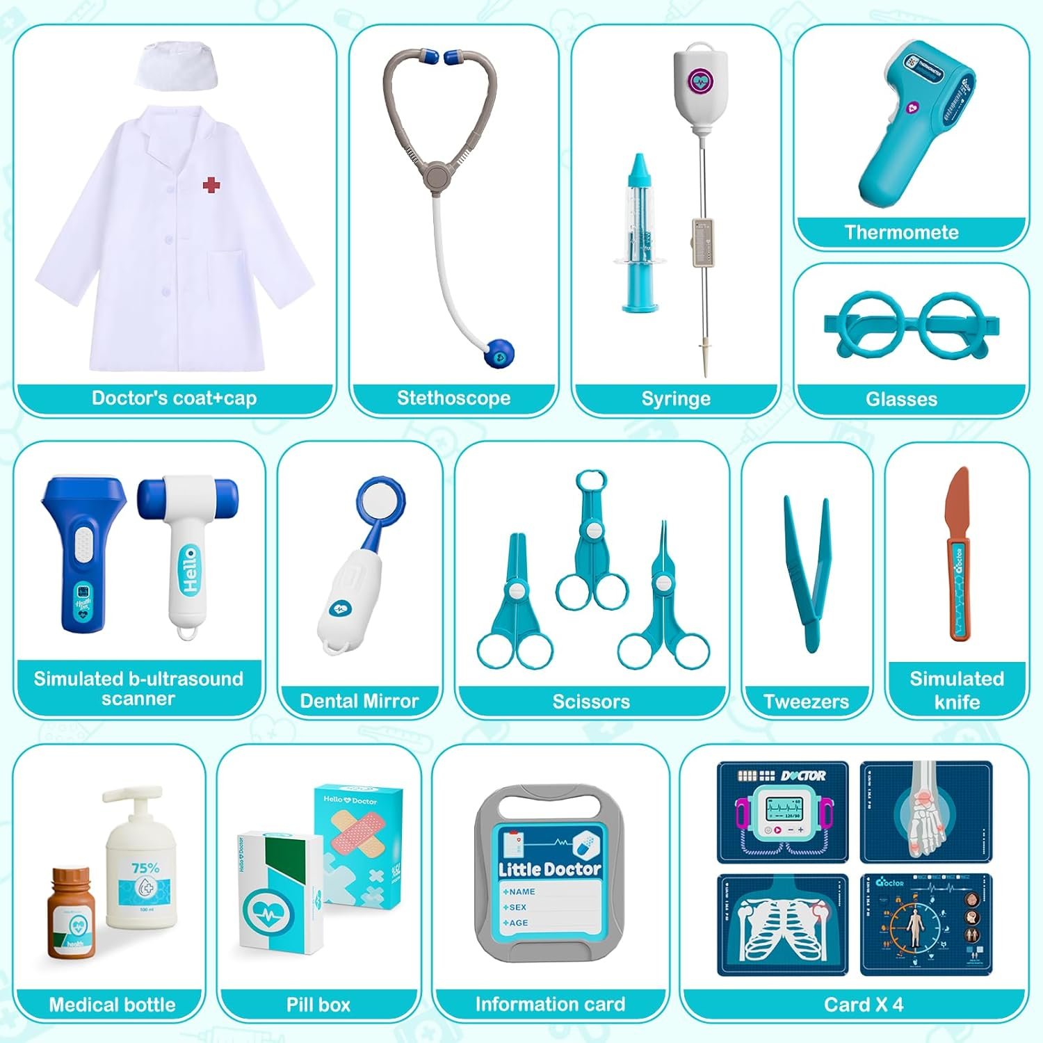 AuroTops Doctor Kit for Toddlers 3-5, 26 Pcs Doctor Play Set for Kids Ages 3-8,Role Play Toy Medical Cart Doctor Toys Educational Toys for Boys & Girls Birthday Gifts - Image 3