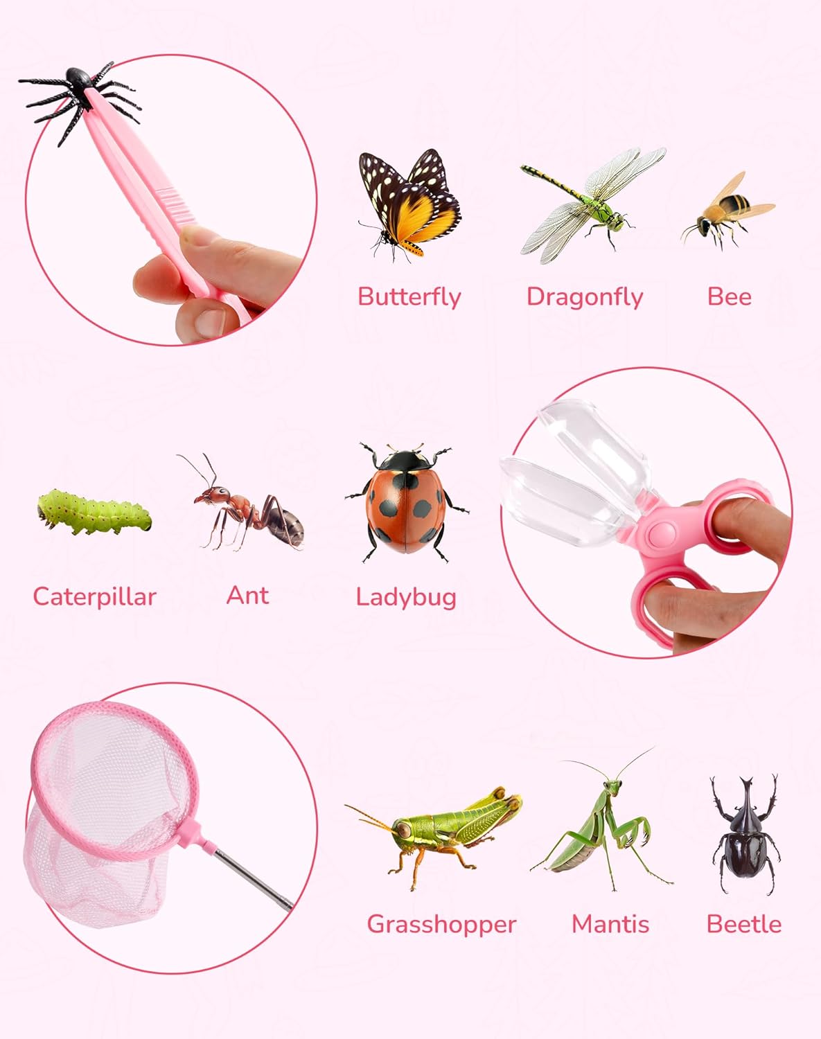 ROBUD Kids Explorer Kit, Bug Catcher Kit with Bag Kit, Pink Outdoor Exploration Set for Camping, Montessroi Toy for Kids Coming Closer to Nature,WRP28 - Image 3