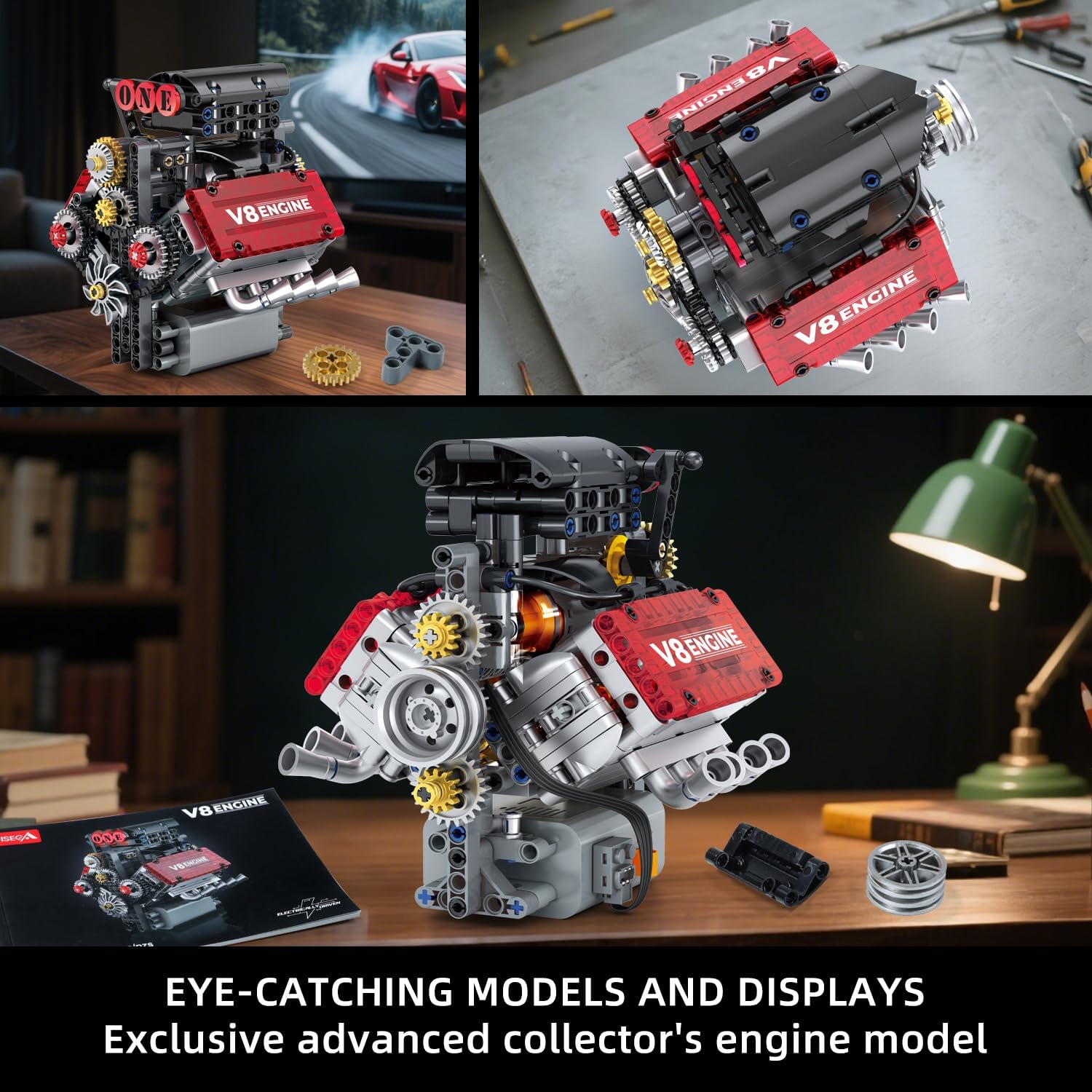 WINGIFT V8 Engine Building Set,V8 Engine Model kit that Run,Build Your Own STEM Mini V8 Model Engine Kit with Battery and Motor,8-Cylinder Car Engine Building Engineering Toys for Kids Adults(478PCS) - Image 4
