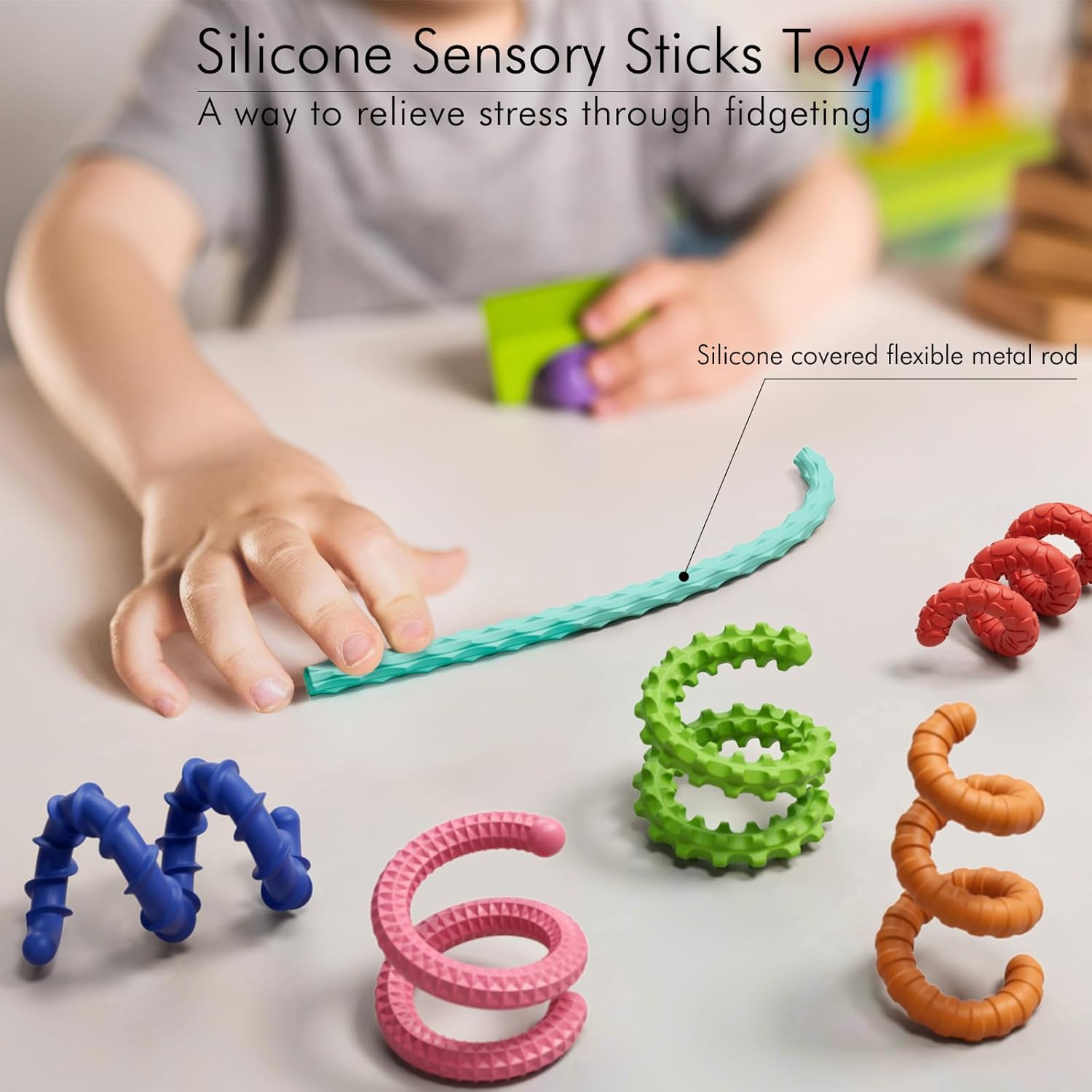 Sensory Fidget Toys for Kids Adults,6PCS Flexible Fidget Sticks for Stress Anxiety Autistic ADHD, Calm Down Travel Airplane Classroom Students Prizes Toys, Stocking Stuffers for Teens Boys Girls - Image 2