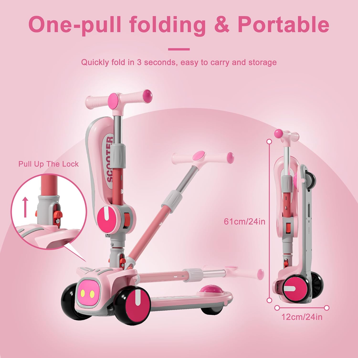 Unbreakable & Never Fall Down 2-in-1 Scooters Kids 3 Wheel Kick Scooter for Boys Girls Ages 3-8, Adjustable Height & Seat, Widened Non-Slip Deck, More Safer for Beginner Toddlers - Image 6