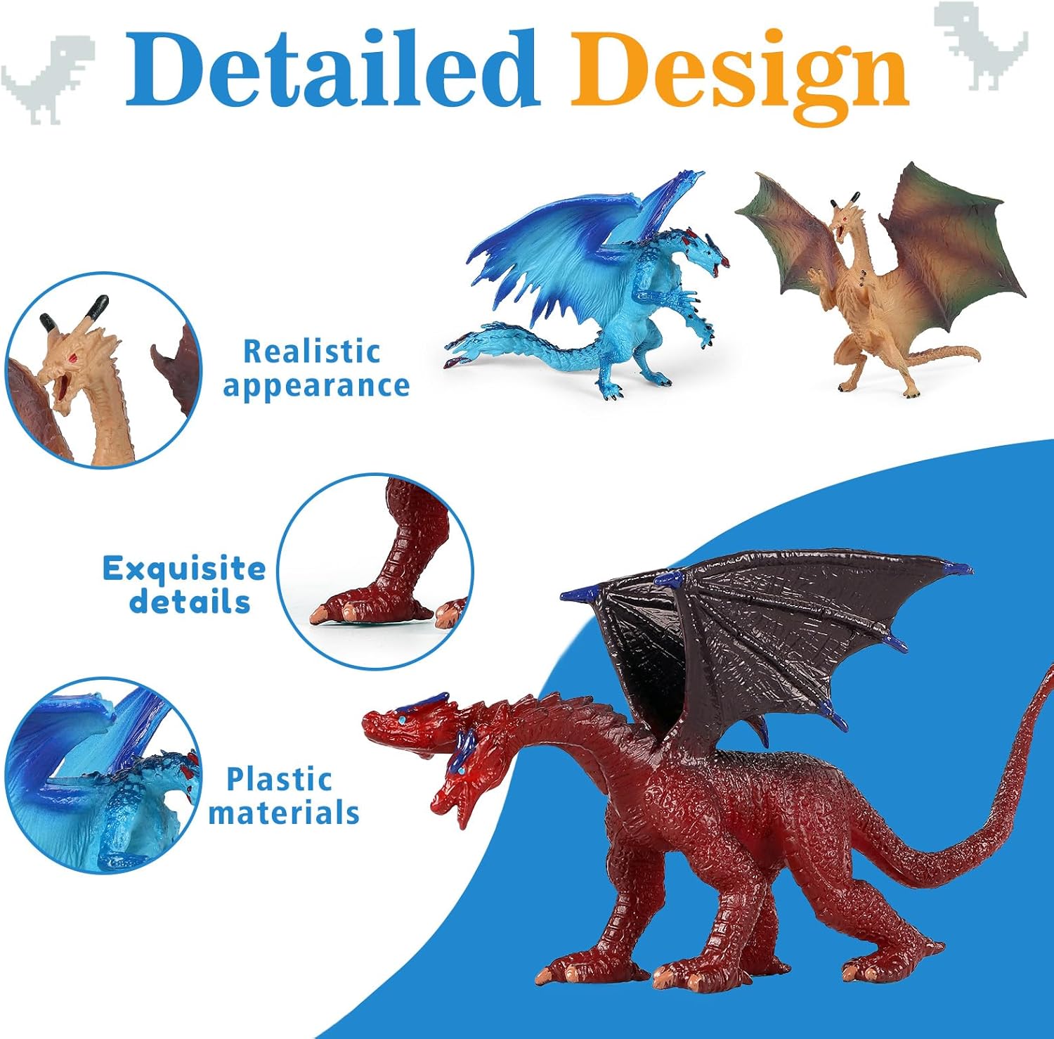 EOIVSH 6pcs Dragon Toys for Kids, 5 inch Ancient Flying Dragon Figurines, Mythical Toy Figures & Playset Gift for 3 4 5 6 7 Boys Girls, Cake Topper & Party Favors - Image 2