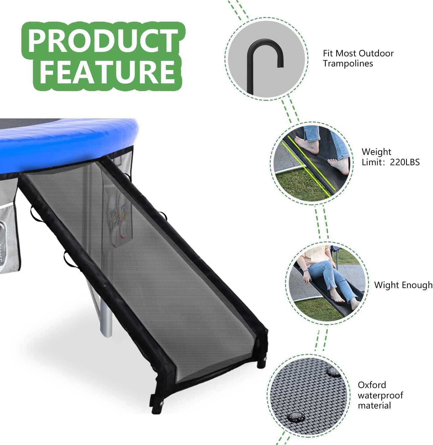 Eurmax USA Trampoline Safe Slide and Ladder for Kids, Universal Hook Design, UV-Resistant Steel and Fabric, Includes Shoe Storage Pocket, Universal Trampoline Accessories - Image 3