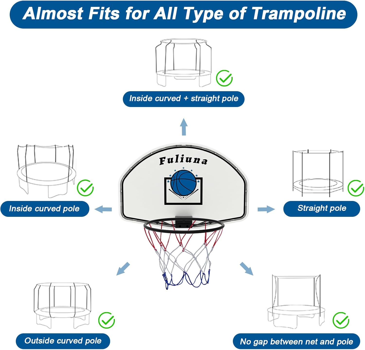 Trampoline Basketball Hoop with Solar Lights, Basketball Hoop for Trampoline Fits Diameter 25mm - 32mm Straight & Curved Pole,Universal Trampoline Basketball Hoop Attachment with Ball and Pump - Image 6