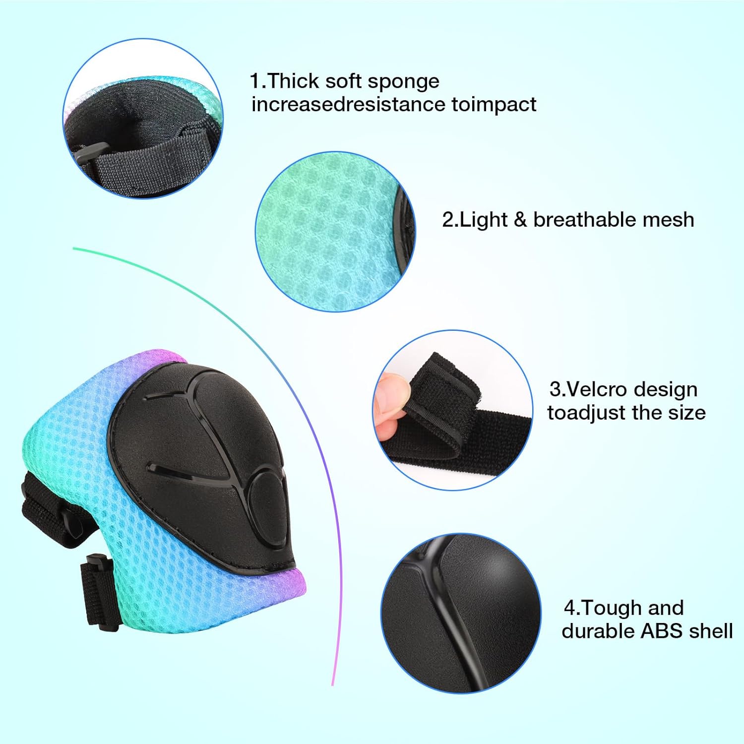 Color Gradient Adjustable Bike Helmet with Knee and Elbow Pads - Kids Toddler Boys and Girls Skateboard Helmet for Ages 3-14 | Ideal for Riding, Scooters, Inline Skating, Longboarding, Roller Skating - Image 4
