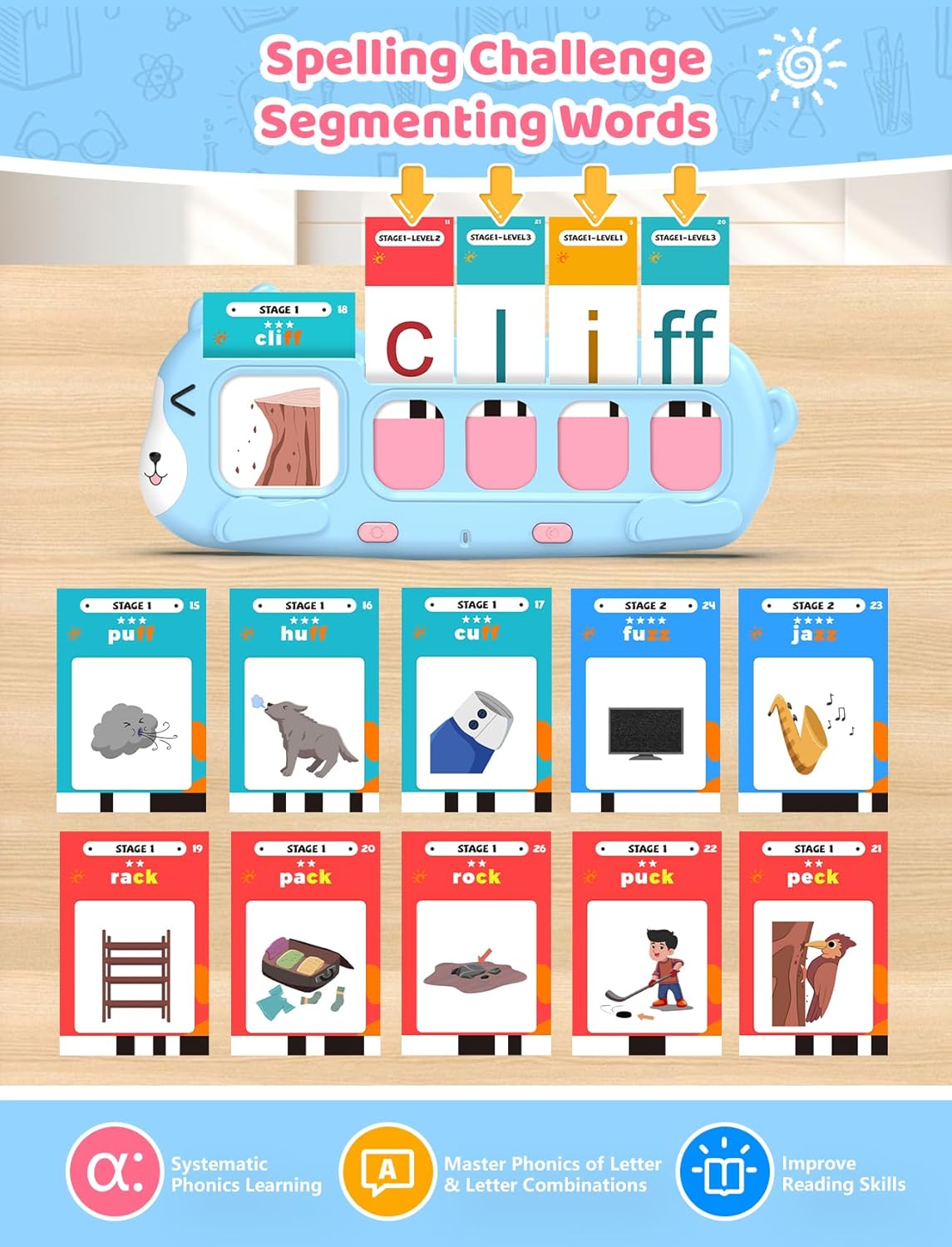 QuTZ Phonics Learning Toy for Preschool Kids – Talking Flash Cards with Sound Machine, Word Blending & Math Games – Educational Reading & Counting Activity Set 4-8 - Image 3
