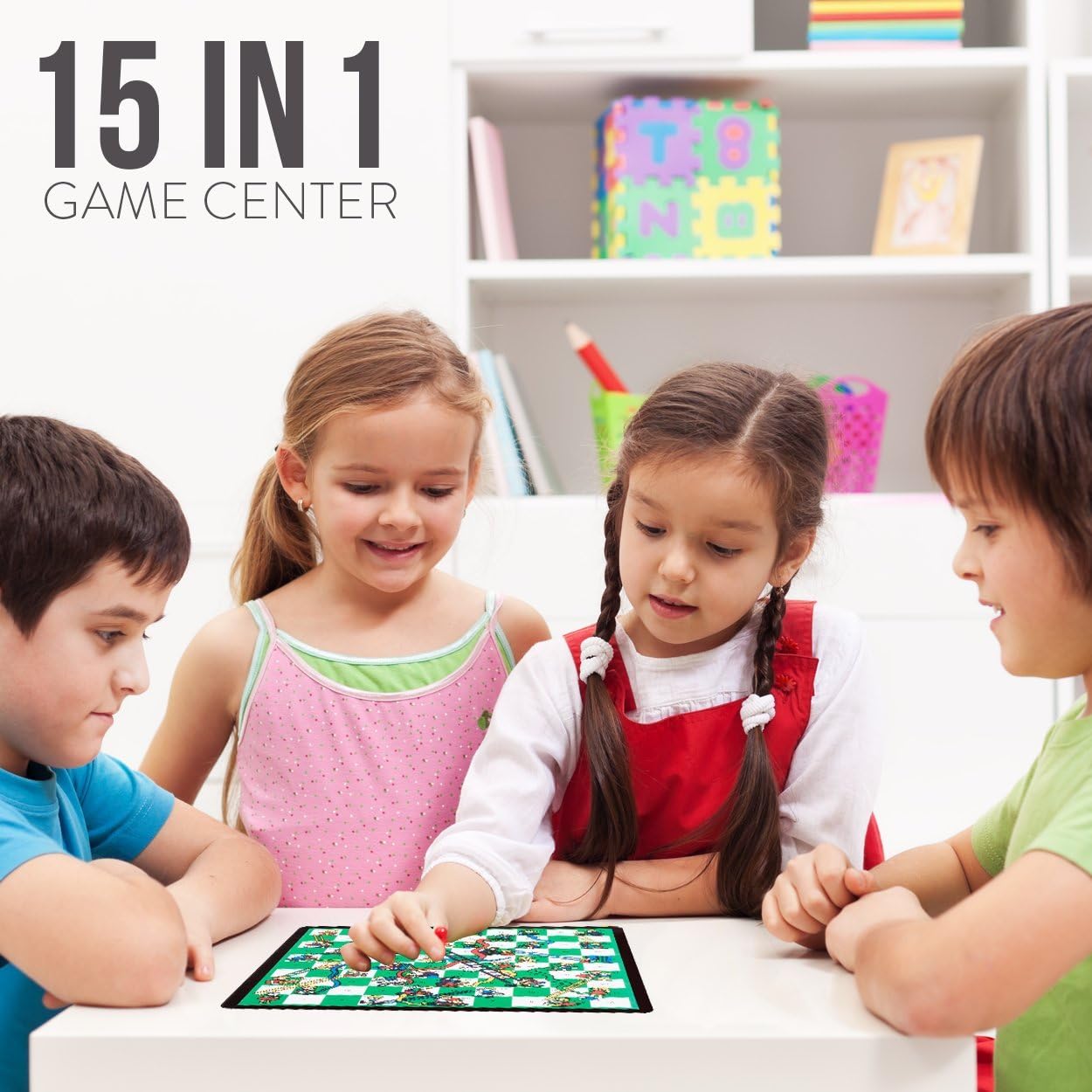 Board Game Set - Deluxe 15 in 1 Tabletop Wood-accented Game Center with Storage Drawer (Checkers, Chess, Chinese Checkers, Parcheesi, TicTacToe, SOlitaire, Snakes and Ladders, Mancala, Backgammon, Poker Dice, Playing Cards, Go Fish, Old Maid, and Dominos) - Image 2