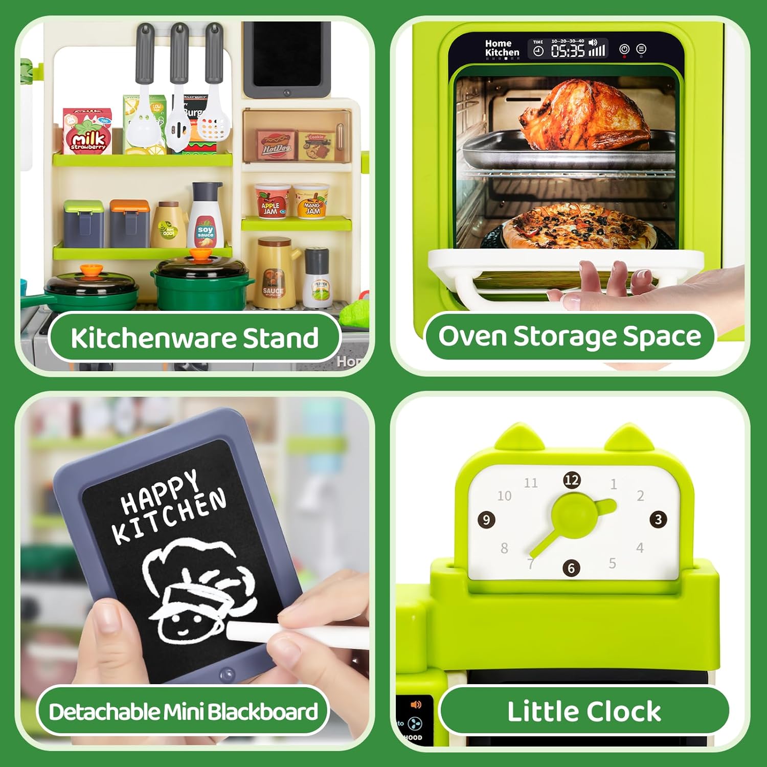 Kids Play Kitchen Set, Toddler Kitchen Playset with Sound & Light, Cooking Stove with Steam, Play Sink, Play Food Toy and Kitchen Accessories, Kitchen Toy for Kids Girls Boys (31.5 * 22 * 8.6in) - Image 5