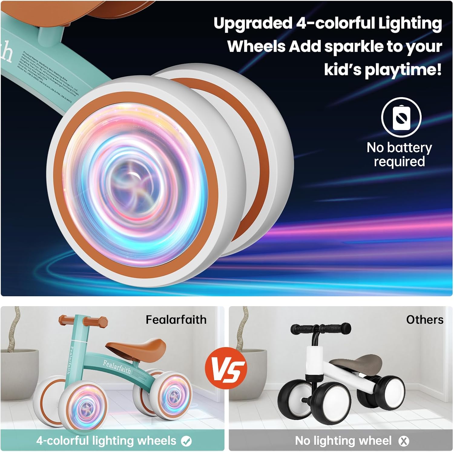 Baby Balance Bike for 1 Year Old Boys Girls, Toddler First Bike with 4 Colorful Lighting Wheels | 10-36 Month Toddler Balance Bike | First Birthday Gifts (Robbin's Egg Blue) - Image 4