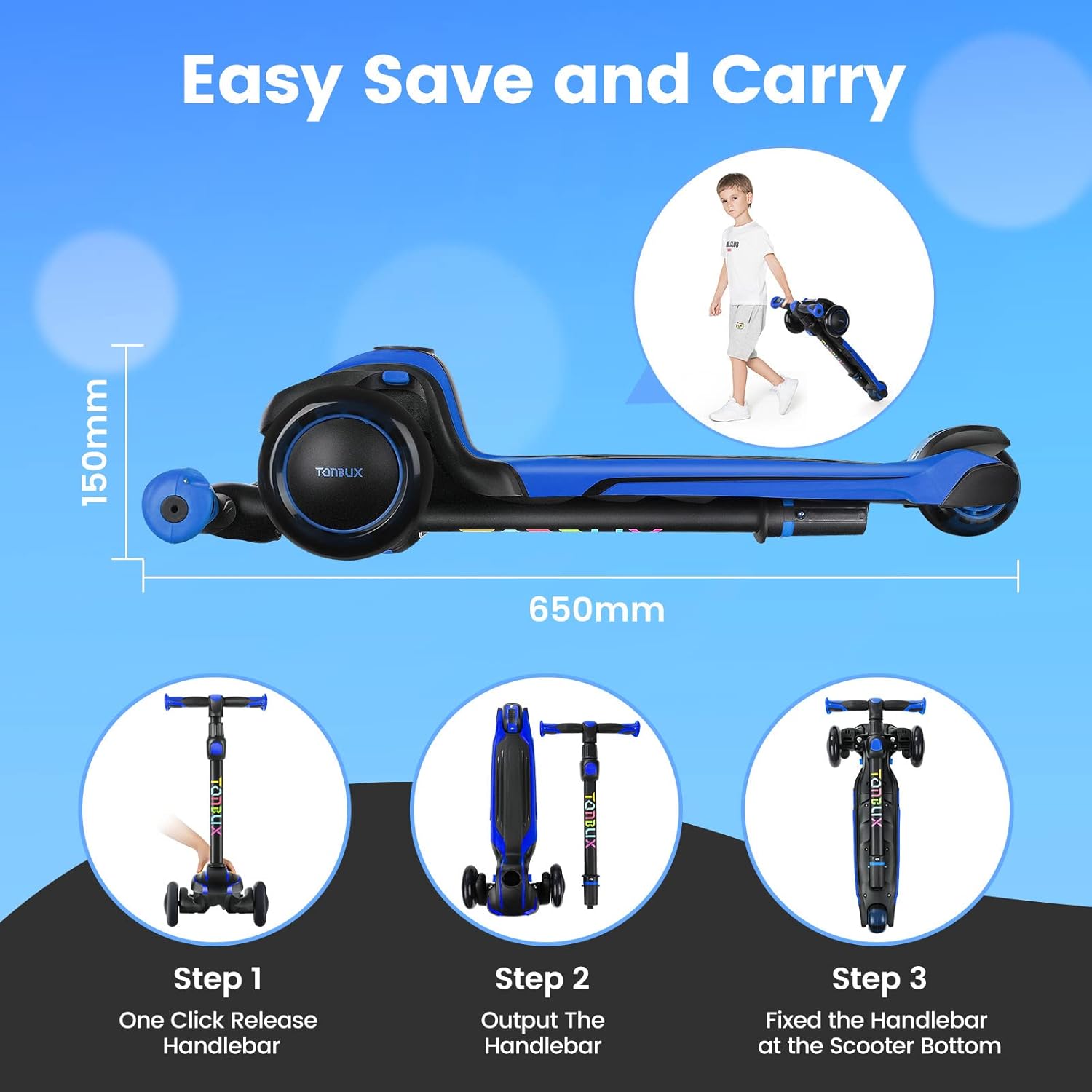 TONBUX Kids Scooter for Age 3-12, Toddler Scooter with 4 Adjustable Heights, Light Up 3-Wheels Scooter, Shock Absorption Design, Lean to Steer, Balance Training Scooter for Kids - Image 8