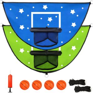 2PCS Large Trampoline Basketball Hoop Set 35.4″×19.7″ with 4 Mini Balls and 1 Pump-Indoor & Outdoor Game-Easy to Install-Trampoline Accessories for Kids (Blue & Green)