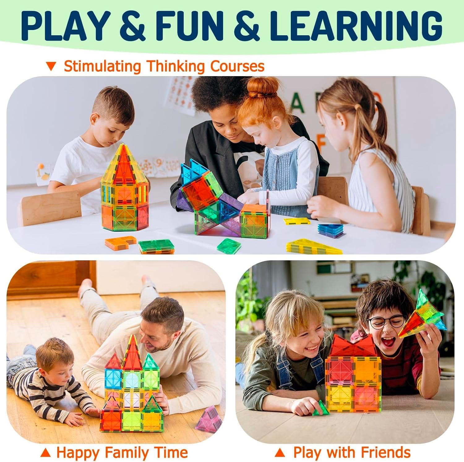 EchoPlan Magnetic Tiles, 130PCS Magnetic Blocks with 2 Cars, Magnet Tiles 3D Clear Building Blocks Set, STEM Sensory Educational Toys Gift for Toddlers Kids Boys 3 4 5 6 7 8 9+ Year Old - Image 6