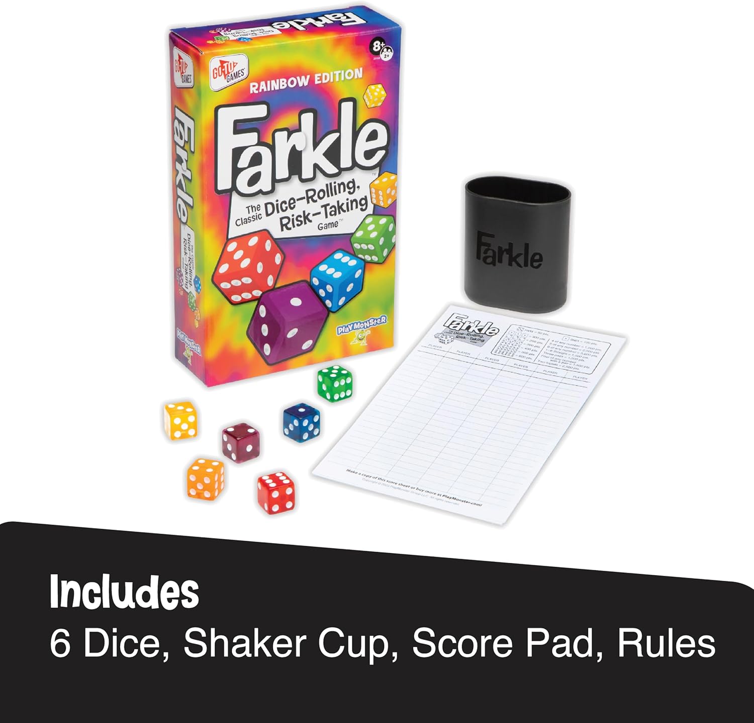 Farkle Classic Dice Game – Rainbow Kids Games, Dice Games, Family Games, Travel Games, Adult Games, Board Games, Dice Cup, Dice Set, Farkle Score Sheets Included, Ages 8+ - Image 2