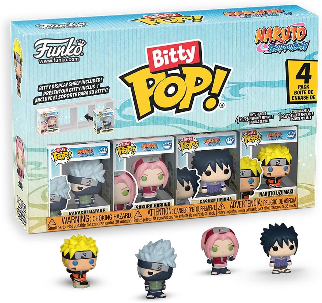 Funko Pop! Bitty: Naruto Shippuden - Kakashi, Sakura, Sasuke, and Chase Mini Figure - 0.9 Inch (2.2 Cm) - Anime Collectable - Gift Idea - Stackable Display Shelf Included