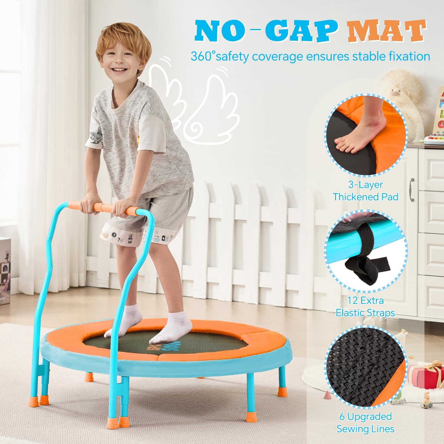 SPORTSOUL Mini Trampoline for Kids 3-6 with Super Safe Foam Handle Bar, 3ft Toddler Trampoline Indoor with No-Gap Cover for Indoor and Outdoor - Image 2
