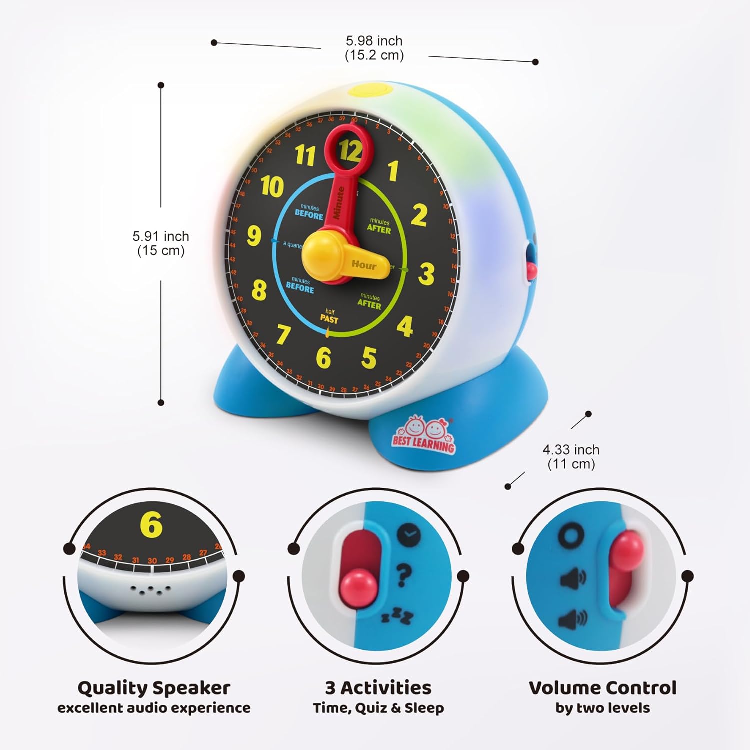 BEST LEARNING Talking Learning Clock for Kids - Telling Time Teaching Clock with Movable Hands, Quiz & Music Sleep Mode - Toddler Preschool Toy Ages 3 4 5 6 Boy Girl Birthday Gift - Image 3