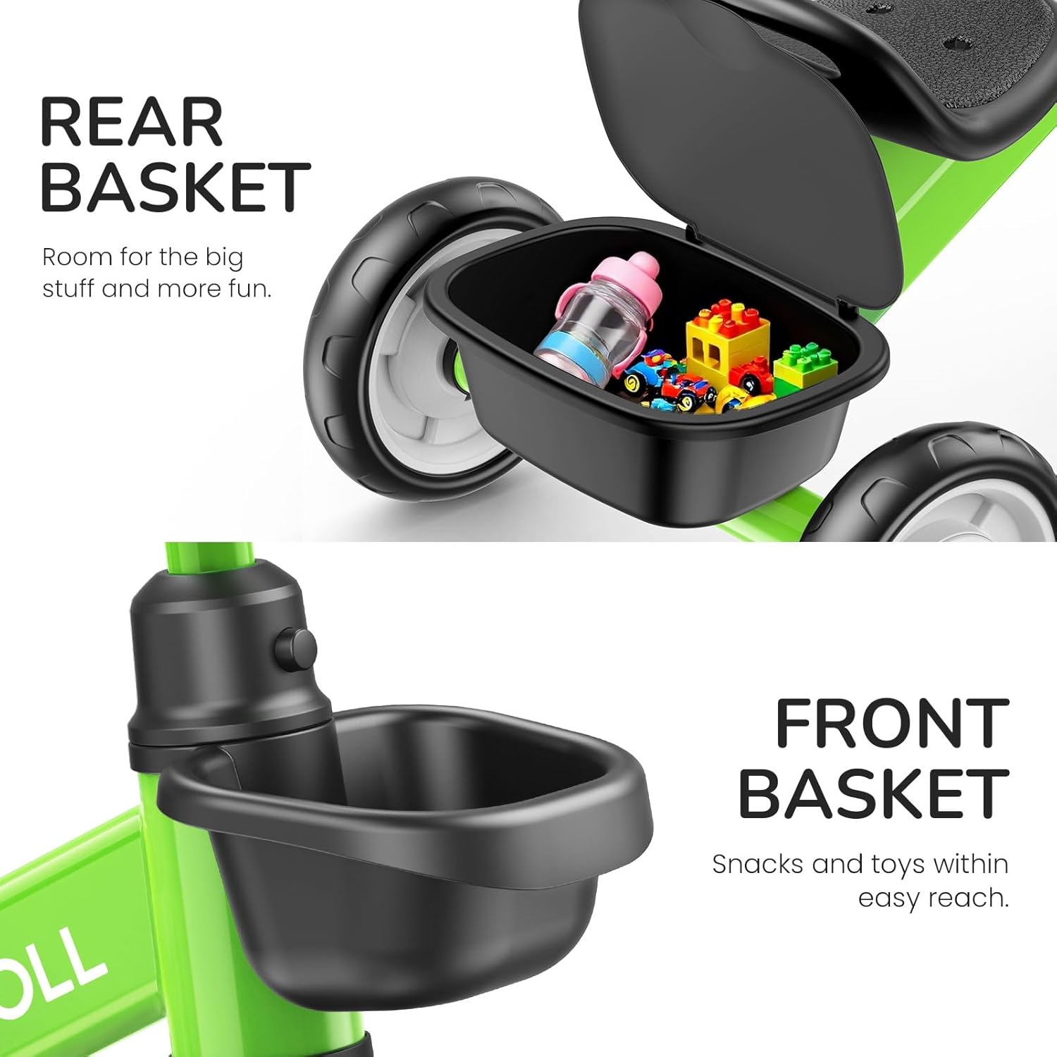 Umatoll Tricycle for Toddlers 2-5 Year Old, Ajustable Toddler Bike Outdoor Toys, Birthday Gift for Boy Girl Age 2-4, Trike with Light up Wheels (Green) - Image 6