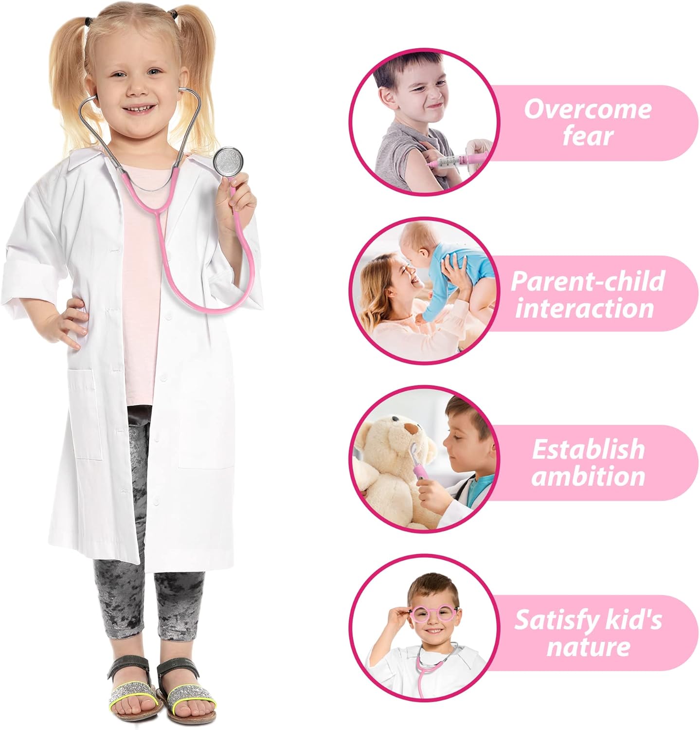 Phobby Kids Doctor Kit, 8 Pieces Toddlers Doctor Playset with Medical Storage Bag & Real Stethoscope, Pretend Play Doctor Toys Birthday Gift for Boys Girls Aged 3 4 5 6 (Pink) - Image 4