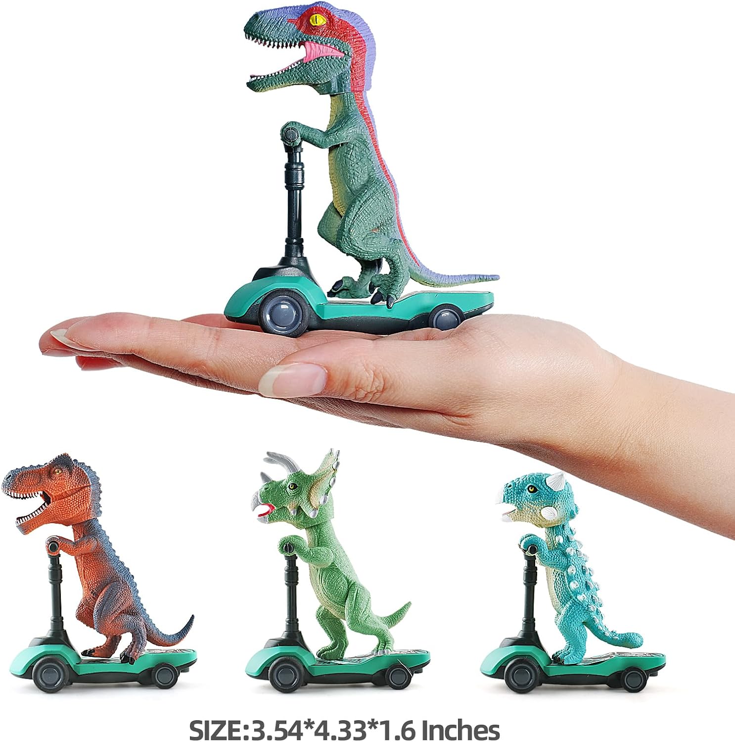 DINOBROS Dinosaur Scooter Toys Pull Back Cars Mini Finger Kick Scooters Boy Toy Age 3 4 5 6, Dino Gift Sets for Kids 4-Pack - Image 3
