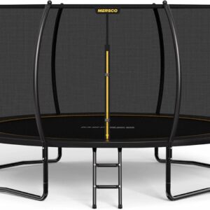 Mersco Trampoline Outdoor 10FT 12FT 14FT with Enclosure and Ladder, ASTM Approved Recreational Trampoline for Kids and Adults, Anti-Rust Coated Frame, Enhanced Weight Capacity