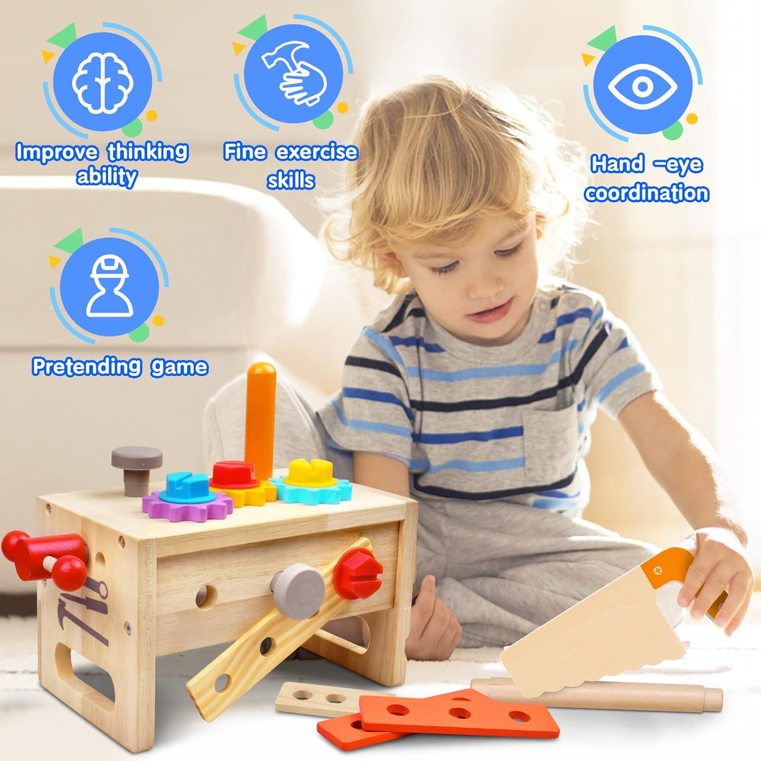 Mgtfbg Kids Tool Set - 29 PCS Wooden Toddler Tool with Box, Montessori STEM Educational Pretend Play Construction Toy for 2 3 4 5 6 Year Old Boys Girls, Best Birthday Gift - Image 2