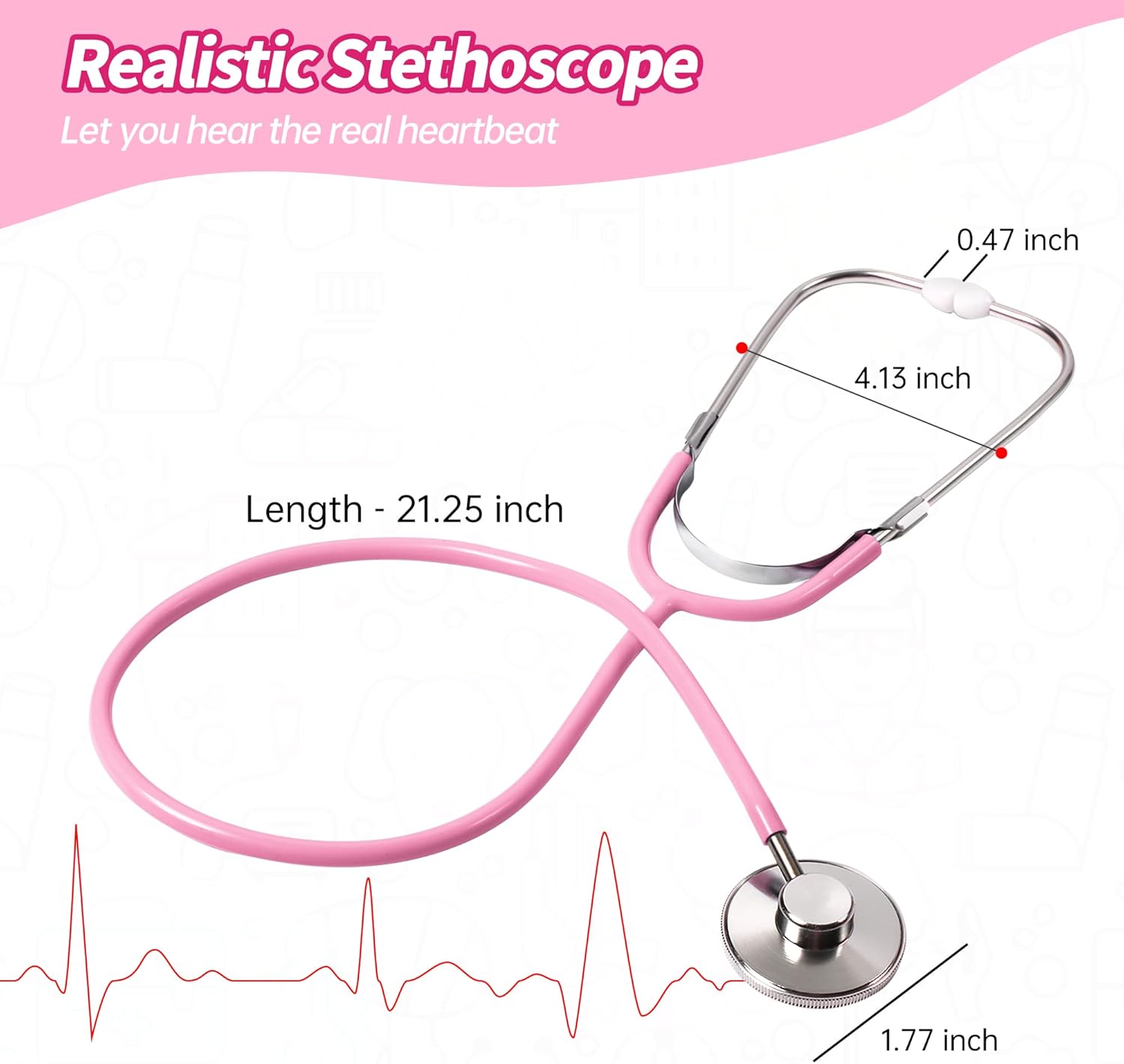 Phobby Kids Doctor Kit, 8 Pieces Toddlers Doctor Playset with Medical Storage Bag & Real Stethoscope, Pretend Play Doctor Toys Birthday Gift for Boys Girls Aged 3 4 5 6 (Pink) - Image 2
