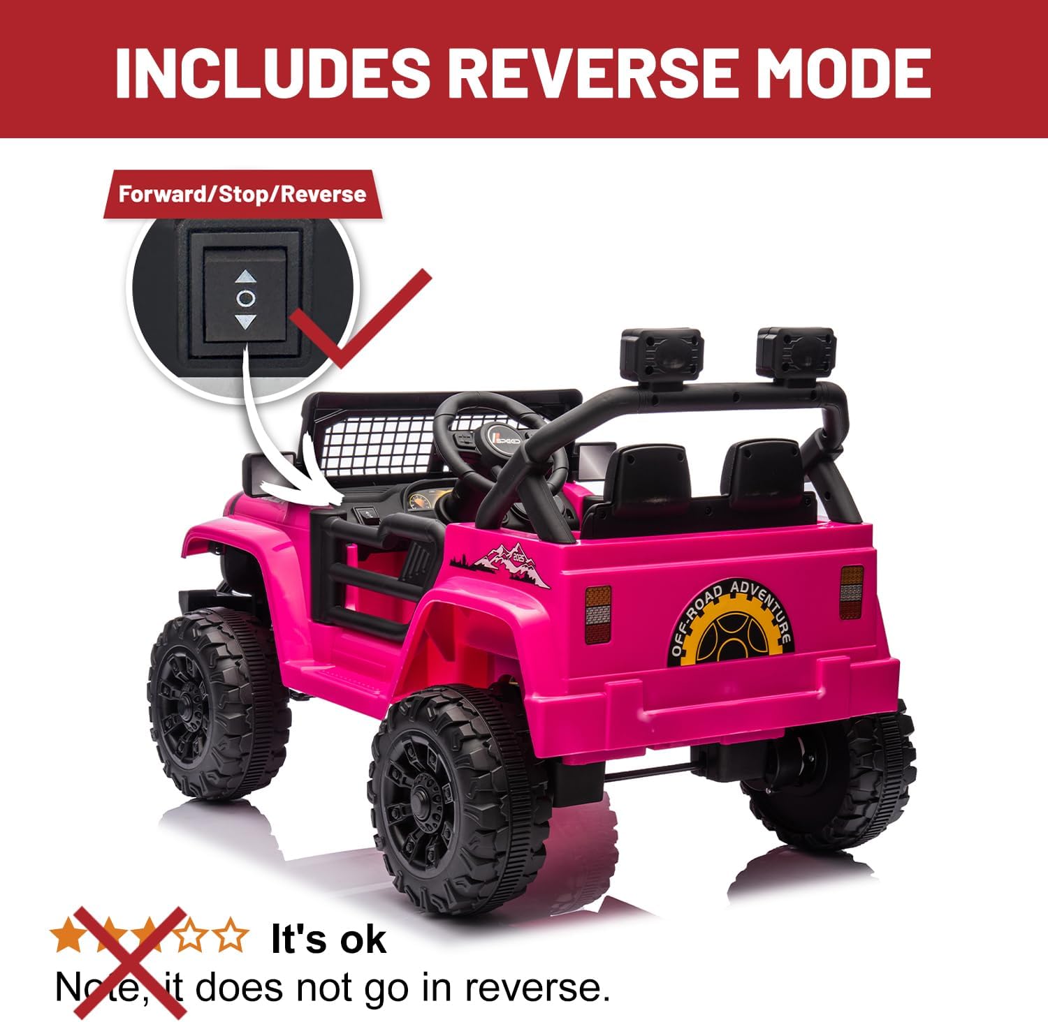 12V 7AH Kids Ride-On Truck Jeep, Electric Car with Parent Remote Control, Spring Suspension, LED Lights, Bluetooth, Music, Pink - Image 2