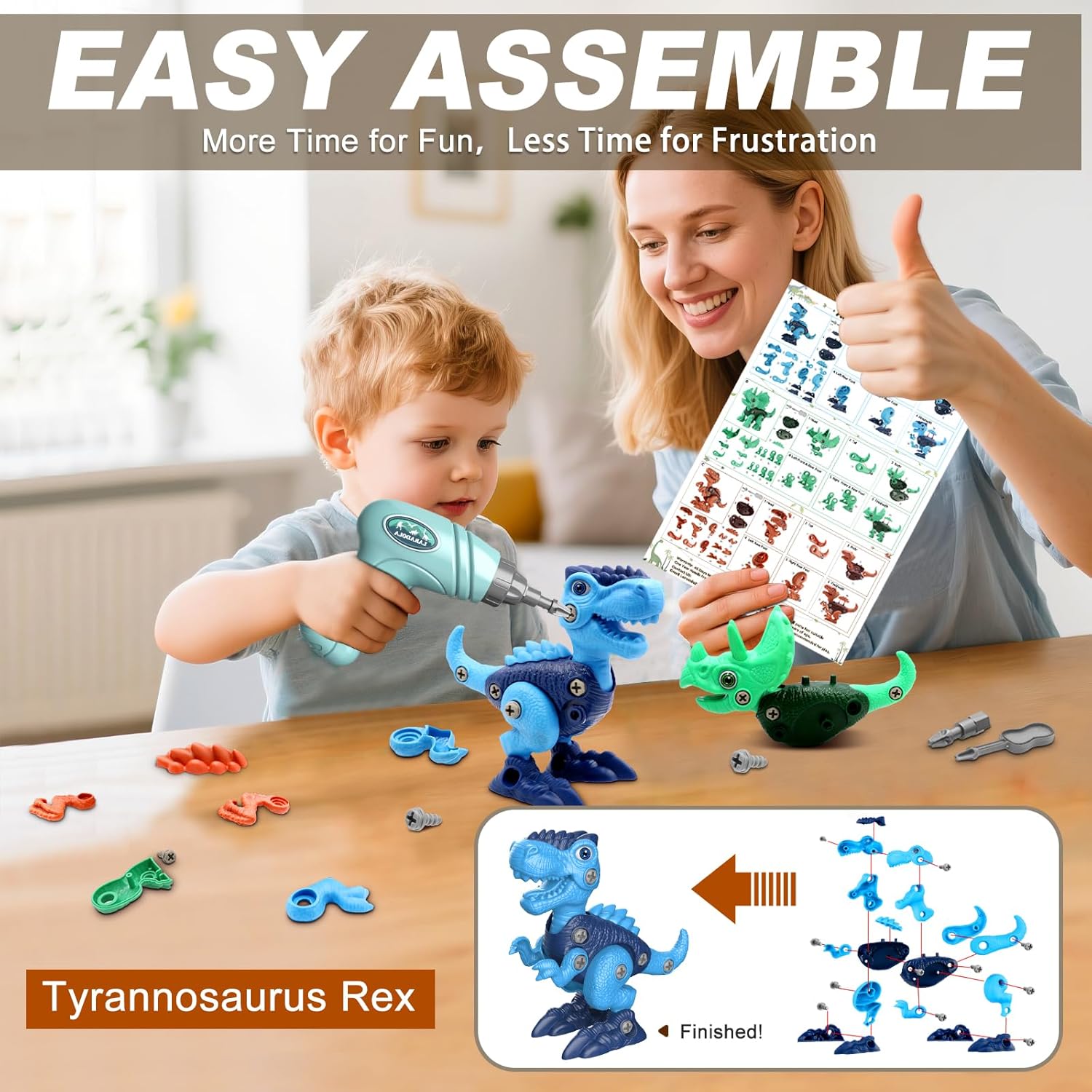 Laradola Take Apart Dinosaur Toys: 3 Pack Dinosaur Construction Building Set with Electric Toy Drill & Screwdrivers - STEM Educational Hands-On Play Birthday Gift for Boys Girls Ages 3-5 5-7 - Image 2