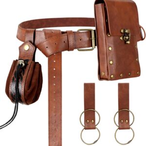 Renaissance Belt Pouch Medieval Viking Pirate Leather Bag Potion Bottle Set Skirt Hike Halloween Cosplay Costume Accessorie(Brown, Belt Pouch)