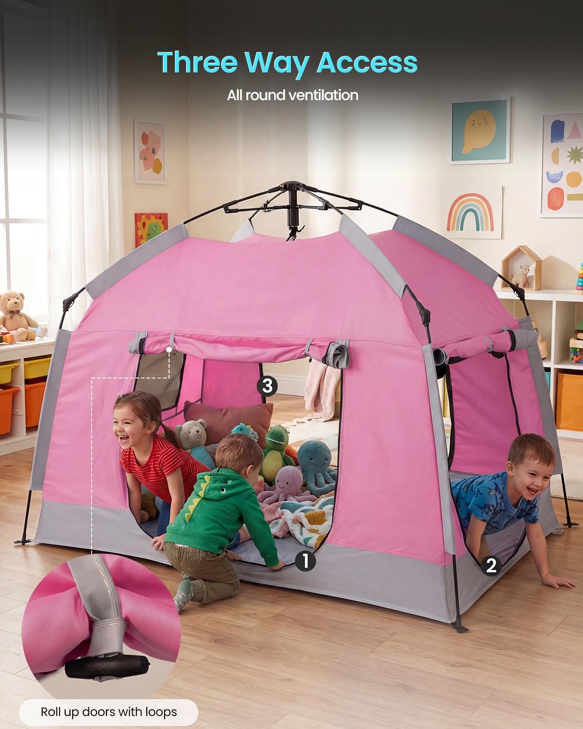 Kids Play Tent-Portable Playhouse Children House -Easy Set up Indoor Outdoor with Carry Bag for Kids-Light Strip Design for Night use -Space for Children and Parents-Birthday - Image 6