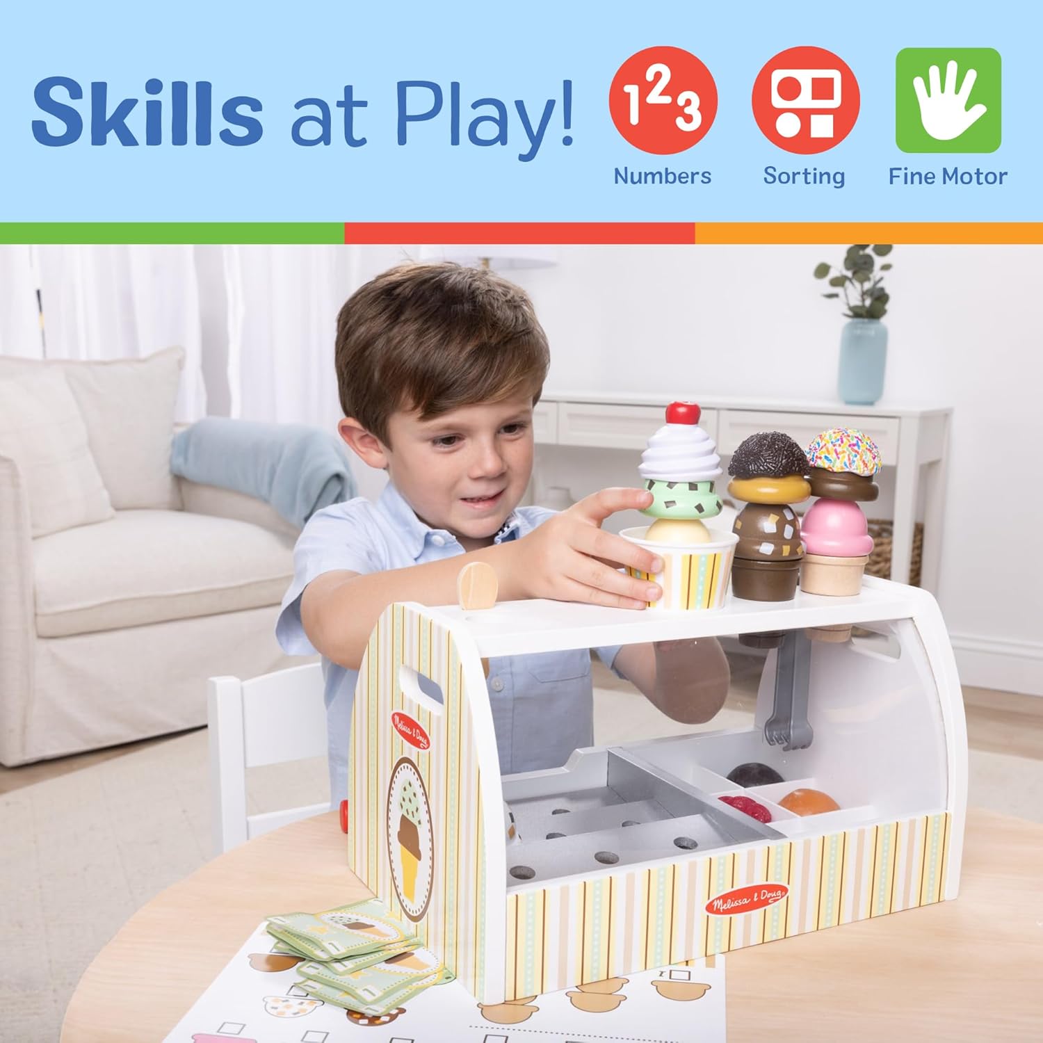 Melissa & Doug Wooden Scoop & Serve Ice Cream Counter, Pretend Play Store, 28 Toy Food & Play Kitchen Accessories, Preschool Toys for Girls & Boys 3+ - Image 4