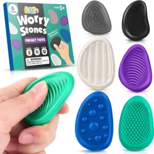 Fidget Toys Adults Sensory Stone: 6 Pack Textured Worry Stone for Autism Kids Calming Down – Fidget Stress Toys for Stress Relief – Small Students Prizes Fidget Toys
