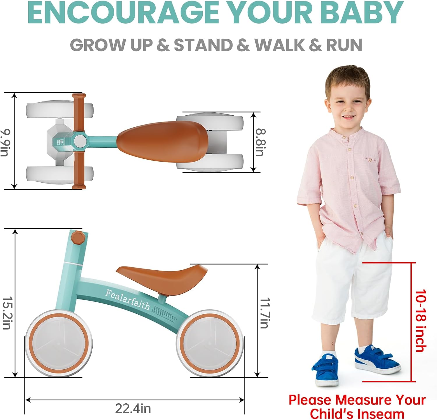 Baby Balance Bike for 1 Year Old Boys Girls, Toddler First Bike with 4 Colorful Lighting Wheels | 10-36 Month Toddler Balance Bike | First Birthday Gifts (Robbin's Egg Blue) - Image 2
