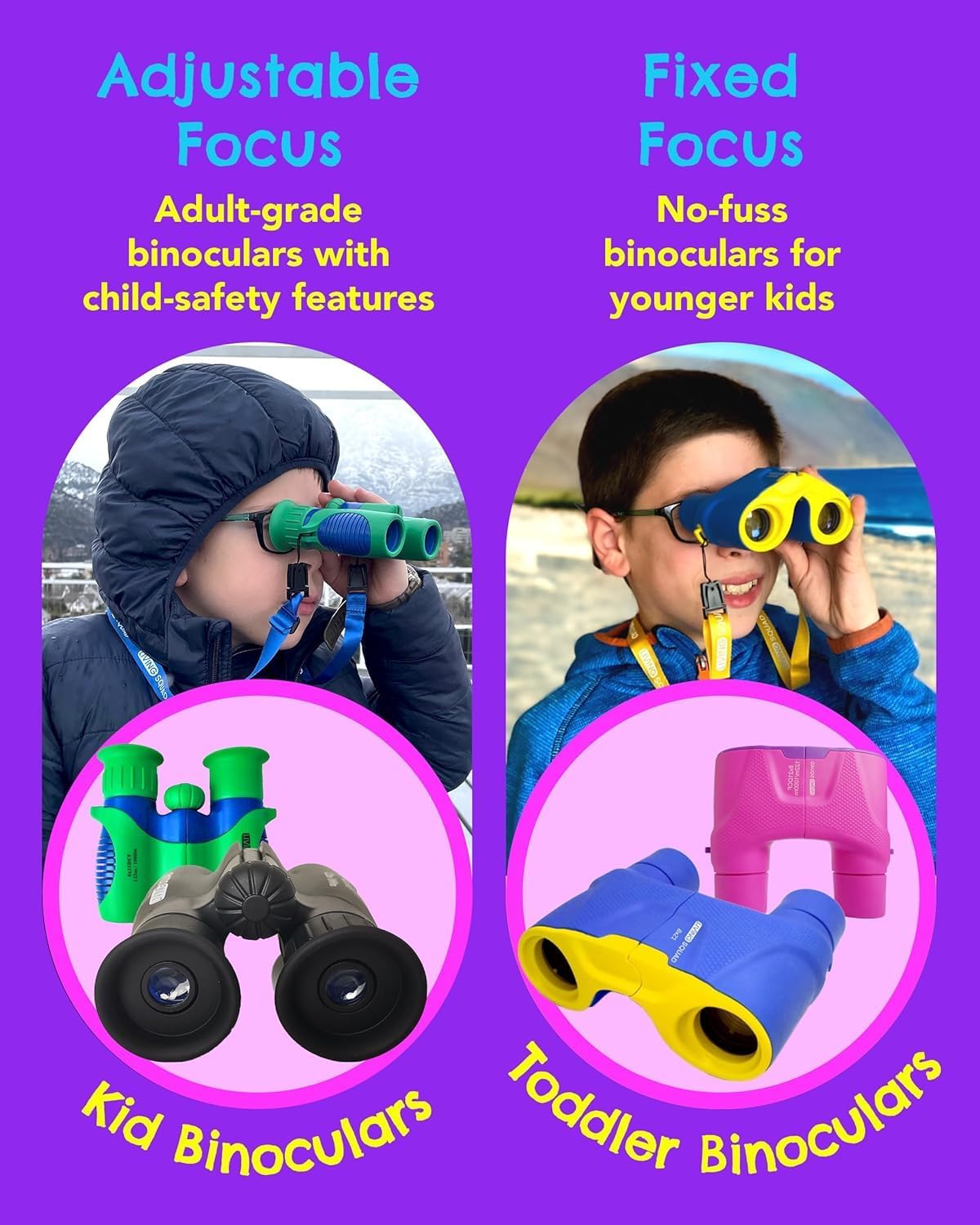 Kids Binoculars 8x21 Shockproof Ages 3–12 with Case, Neck Strap, Compass & Carabiner | High Resolution Optics for Birdwatching, Camping & Hiking - Image 7