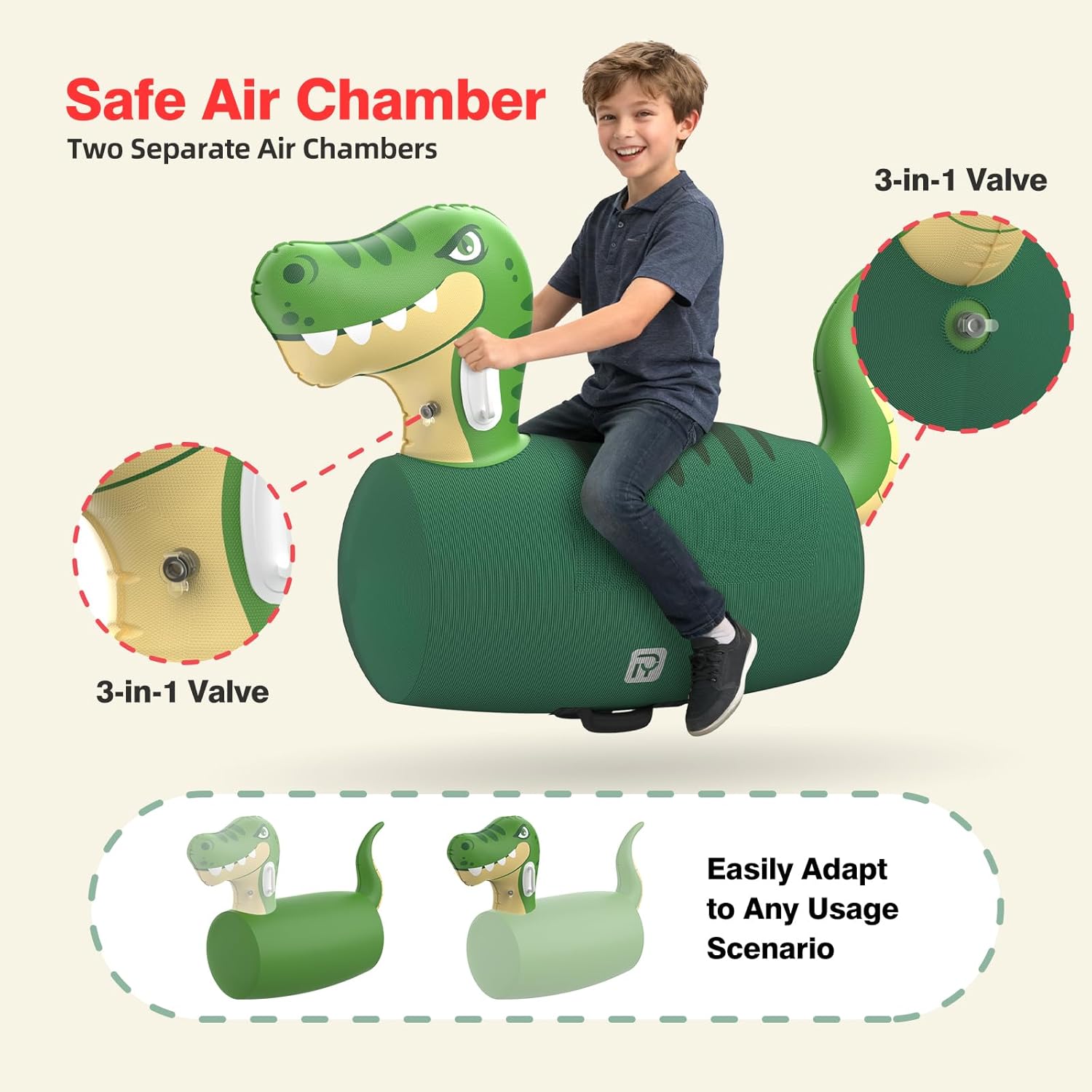 POVYRE Kids Boys Outdoor Toys, 2 PCS Giant Inflatable Dinosaur Bull Toys Bouncy Hopper with Pump, Ride-on Jumping Animal for Indoor Outdoor Play, 220 lbs Capacity, Gift for Ages 5+ - Image 6