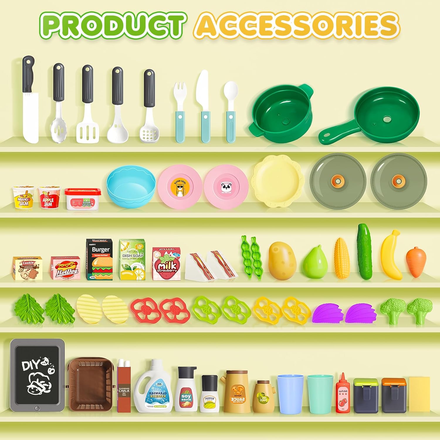 Kids Play Kitchen Set, Toddler Kitchen Playset with Sound & Light, Cooking Stove with Steam, Play Sink, Play Food Toy and Kitchen Accessories, Kitchen Toy for Kids Girls Boys (31.5 * 22 * 8.6in) - Image 3