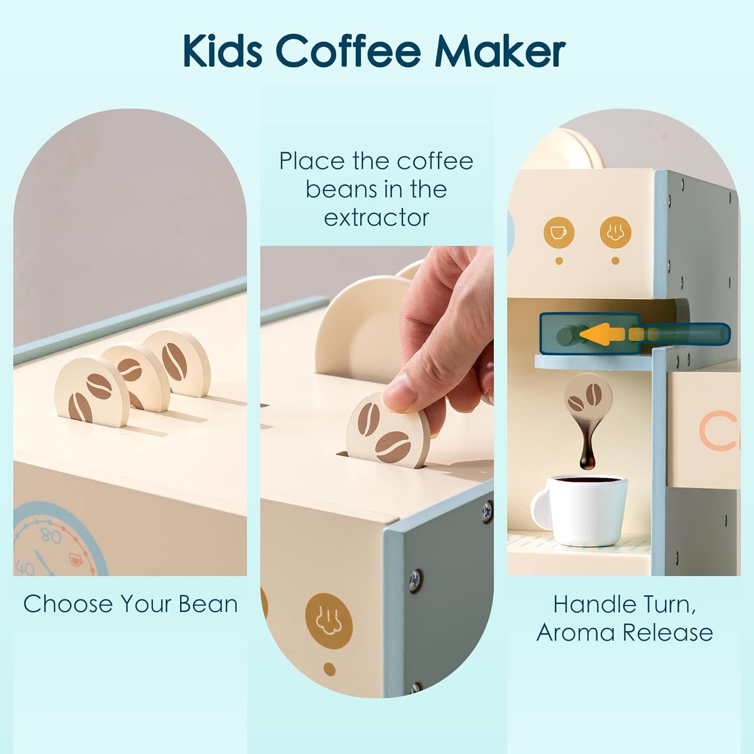 ROBUD Grocery Store Playset, Kids Play Store, Wooden Supermarket Playset with Cash Register, Chalkboard, Vending Machine, Coffee Machine, Oven, Play Food Accessories, Gift for Boys Girls 3+ - Image 6