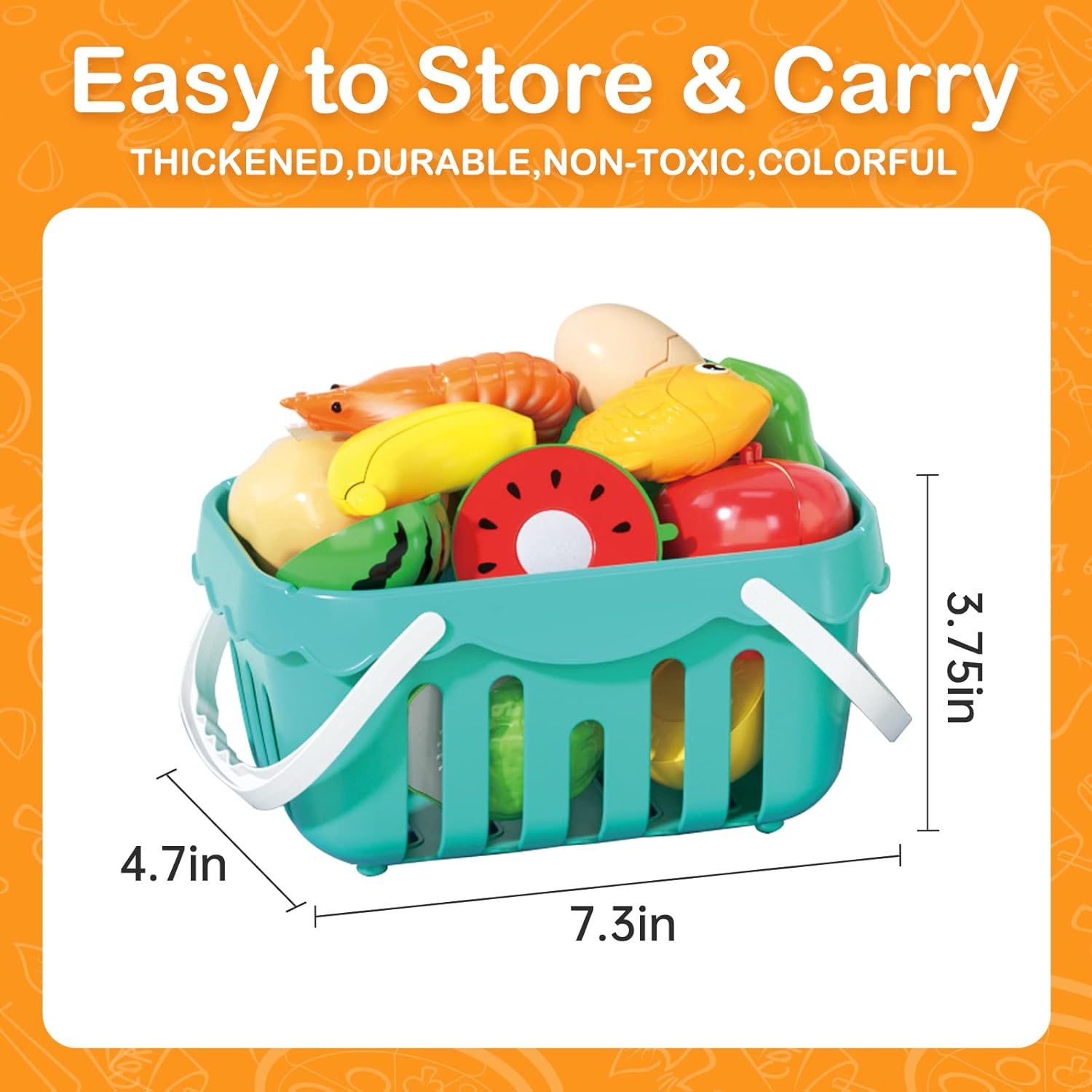 130Pcs Kitchen Playset, Toddler Pretend Cooking Play Pots, Pans, Utensils Cookware, Daily Food Fruit Veges, Shopping Storage Basket, Dessert, Prop Money, Learning Gift for Child (Blue) - Image 9
