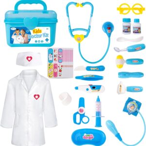 Liberry Doctor Kit for Toddlers 3 4 5 Years Old, Kids Doctor Play Set for Girls Boys Toy, Pretend Play Medical Kit with Stethoscope & Costume for Birthday Gift Blue