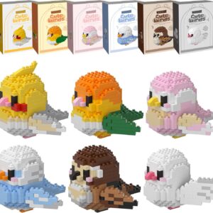 HJPLPXH Parrots Micro Mini Building Block Sets Birthday Gift for Kids, Animals Buildling Model Kits, Mini Bricks Birds Series Toys for Kids（6 Boxes）