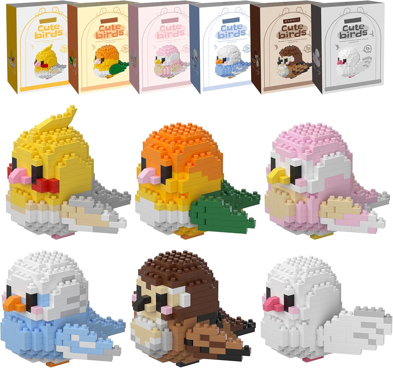 HJPLPXH Parrots Micro Mini Building Block Sets Birthday Gift for Kids, Animals Buildling Model Kits, Mini Bricks Birds Series Toys for Kids(6 Boxes)