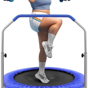 SereneLife 40″ Foldable Mini Trampoline for Adults – Compact Fitness Rebounder with Adjustable Foam Handle, Exercise Trampoline with Max Load 330lbs, Indoor/Garden Whole-Body Workout