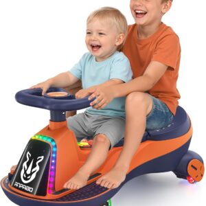 ANPABO 12V Electric Wiggle Car with Pedals, 2 Seater, 2x75W Motor, Music & Bluetooth, Ride On Toy for Kids Ages 3+, 170 Lbs, Orange