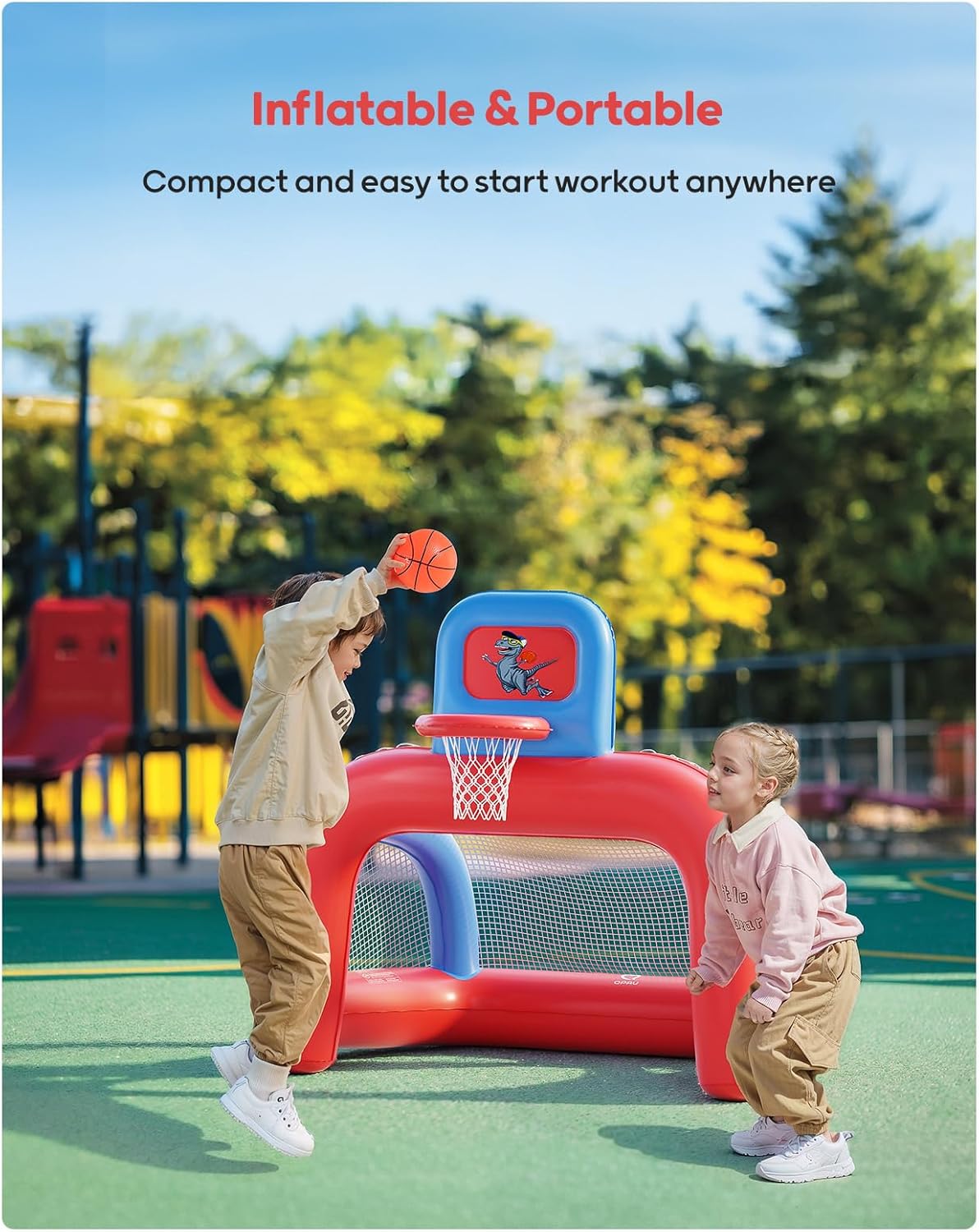QPAU 2-in-1 Inflatable Toddler Basketball Hoop & Soccer Goal Set, Indoor Outdoor Sports Center Toys for Kids, Baby Toddlers Birthday Gift for 1 2 3 4 5 Year Old Boys Girls - Image 4