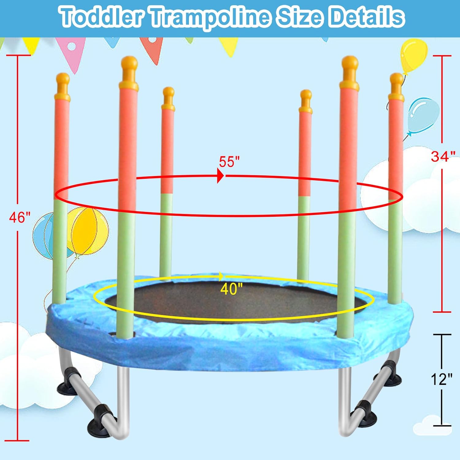 Toddler Trampoline for Kids Ages 1-8, 55'' Small Trampoline with Safety Enclosure Net, Indoor & Outdoor Baby Mini Trampolines, No-Gap Safe Design for Toddlers Jump, Gifts for Children & Boys & Girls - Image 6