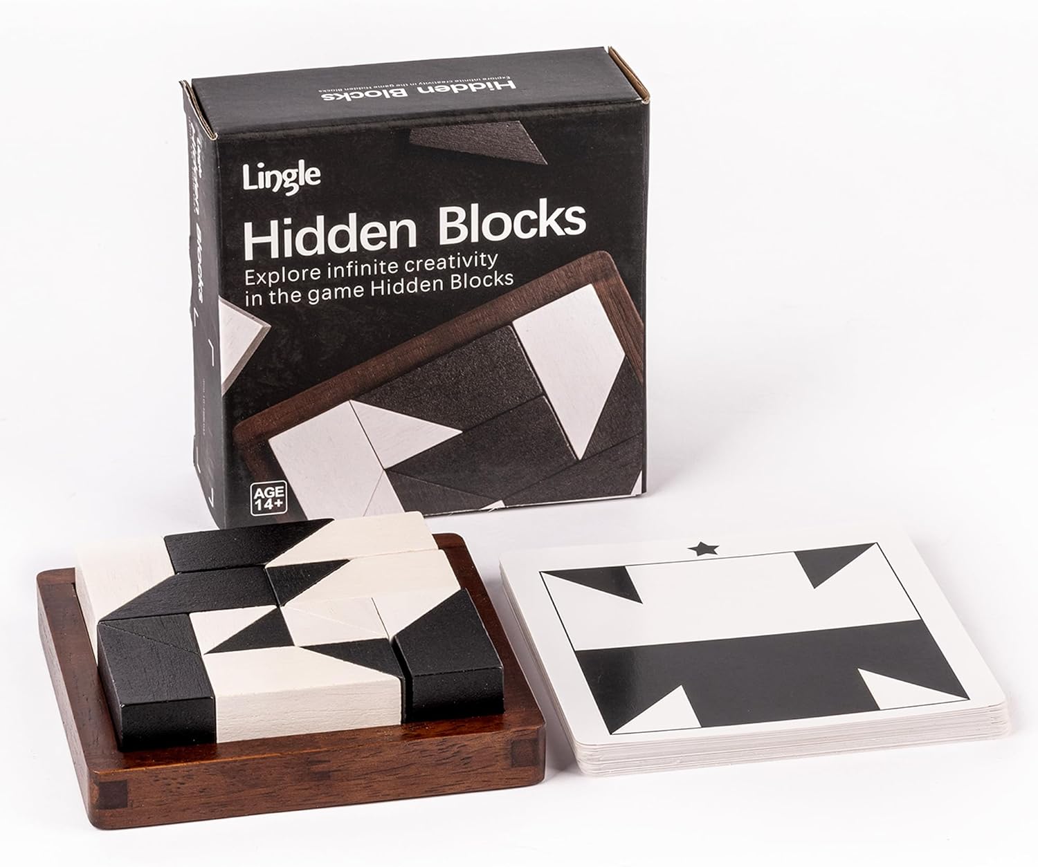 Wooden Hidden Blocks Puzzle Game - 80 Brain Challenges with Solid Wood Box & Deluxe Black and White Pieces, 3D Logic & Spatial Thinking Tabletop Toy, Perfect for Family Fun & Creative Gifts - Image 3