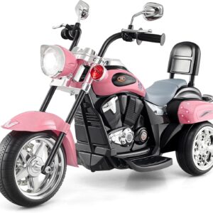 Costzon Kids Motorcycle, 6V Battery Powered Ride on Chopper Motorcycle w/Horn, Headlight, 3-Wheel Stable Ride on Toys, Electric Toddler Motorcycle for Kids, Gift for Boys Girls (Laser Pink)