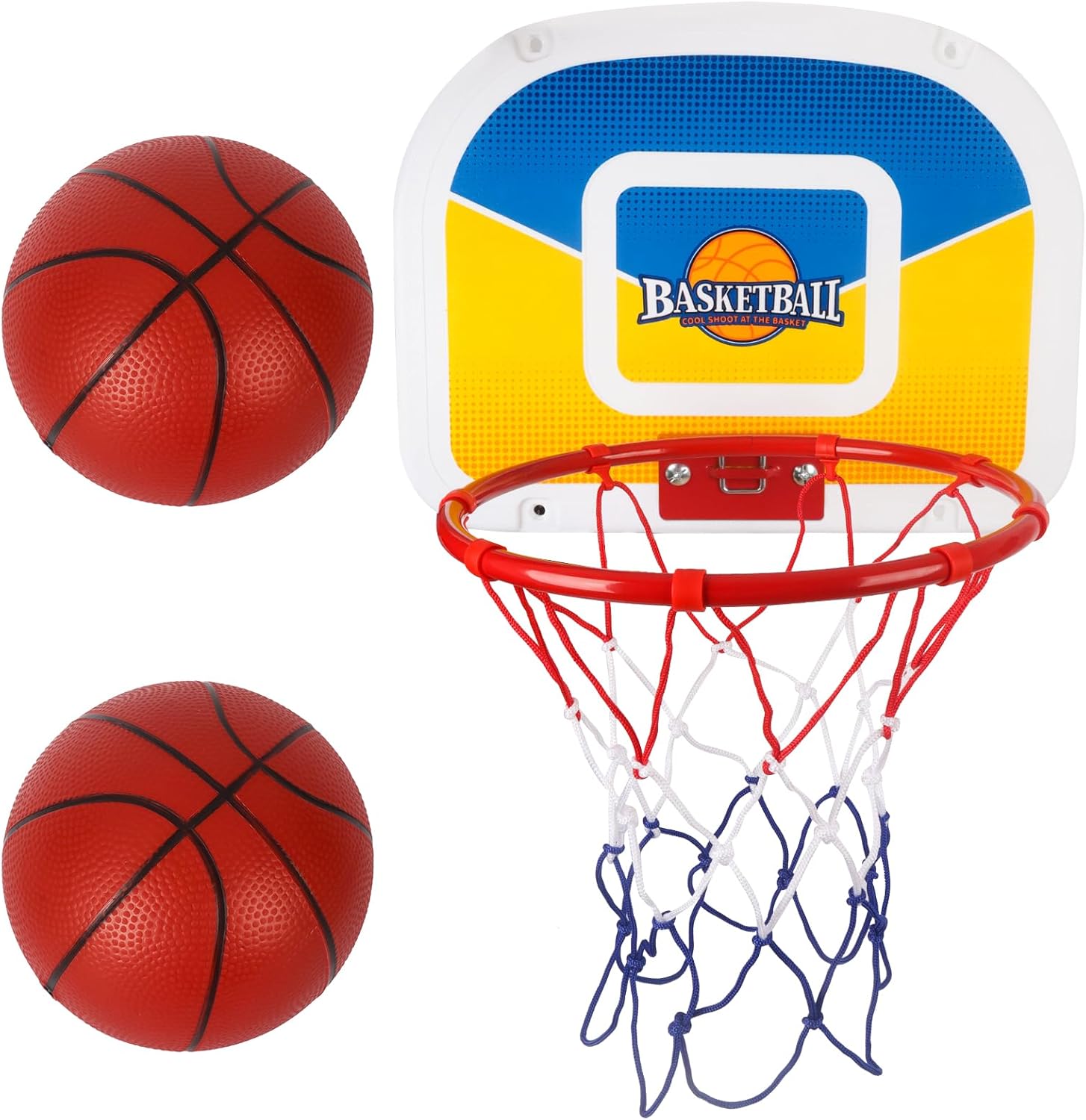 Trampoline Basketball Hoop with 2 Mini Basketball Easy to Install, Upgraded Basketball Hoop for Trampoline Dunk, Fit for Straight and Curved Pole,for Indoor and Outdoor Use